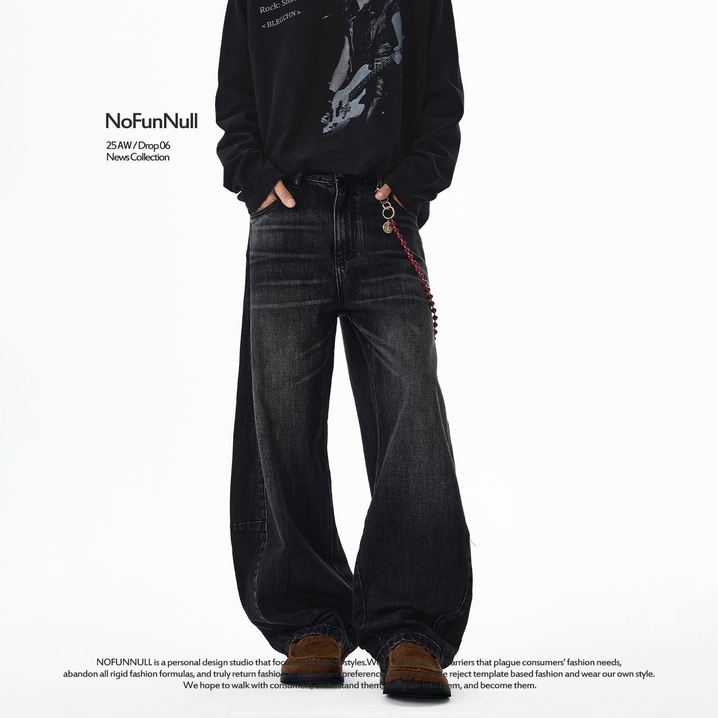 NOFUNNULL美式复古弯刀牛仔裤潮