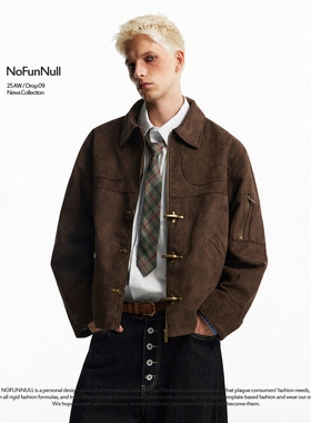 NOFUNNULL 美式复古做旧飞机扣老钱夹克男短宽cleanfit麂皮外套女