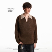 NOFUNNULL假两件双V领套头毛衣秋冬男羊毛混纺简约老钱风针织衫 女