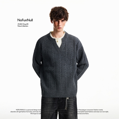 NOFUNNULL假两件v领Cleanfit毛衣