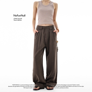 秋季 NOFUNNULL 美式 老钱风cleanfit条纹肌理感西裤 男女复古阔腿裤