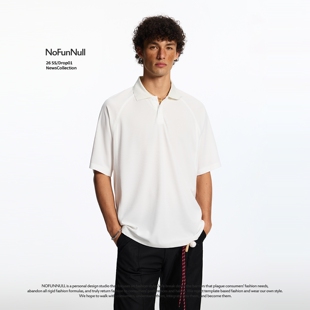 NOFUNNULL 休闲华夫格肌理感Polo衫 男女夏季 纯色宽松翻领衬衣 美式