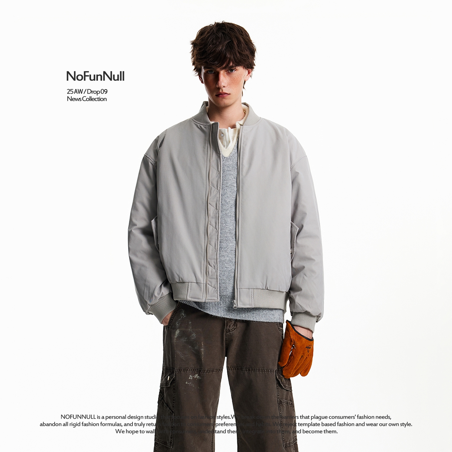 NOFUNNULL美式复古立领加厚棉服