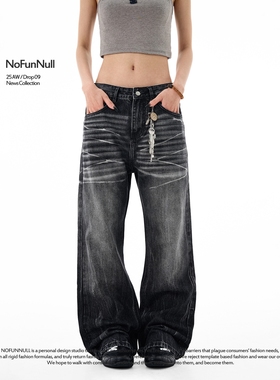 NOFUNNULLcleanfit猫须闪电纹水洗牛仔裤男美式2021M版型微喇长裤