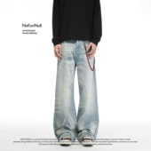 高街牛王立体猫须牛仔裤 男女春季 2021M版 NOFUNNULL美式 型微喇裤 潮