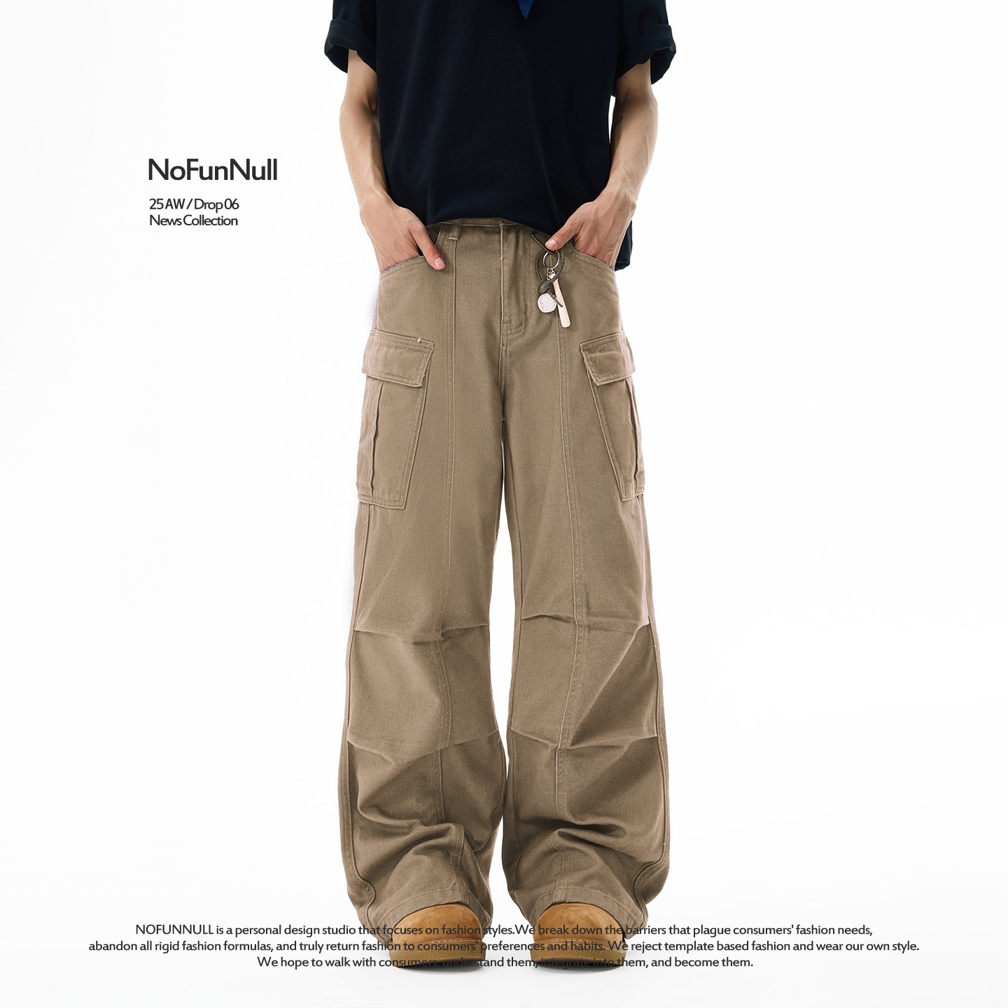 NOFUNNULL 美式多口袋拼接工装裤男复古纯棉褶皱设计感直筒牛仔裤,男装,牛仔裤,淘宝优惠券,粉丝福利购,淘宝优惠卷