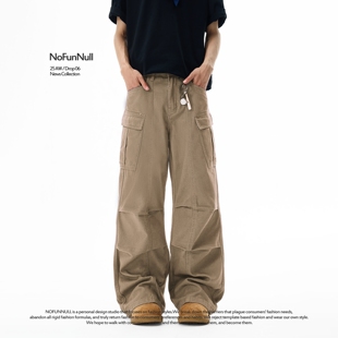 男复古纯棉褶皱设计感直筒牛仔裤 NOFUNNULL 裤 多口袋拼接工装 美式