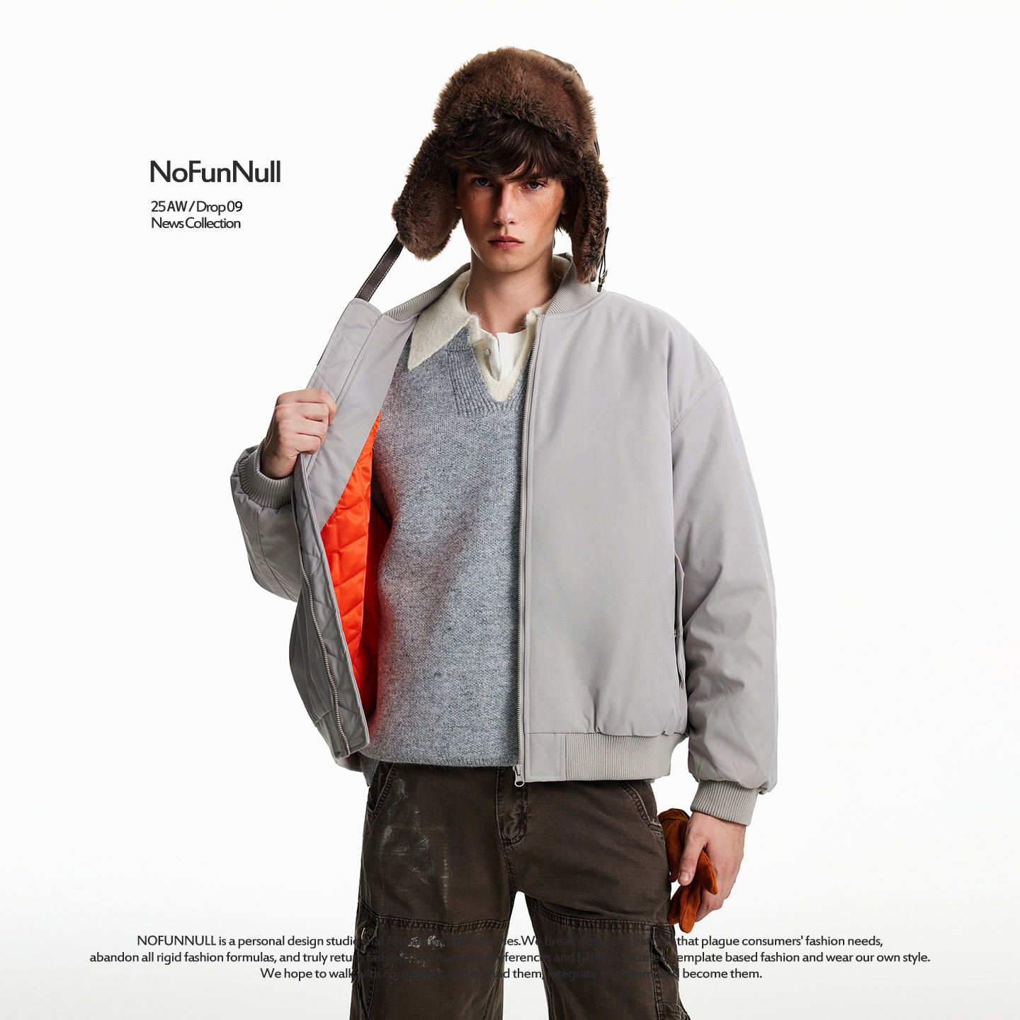 NOFUNNULL美式复古立领加厚棉服