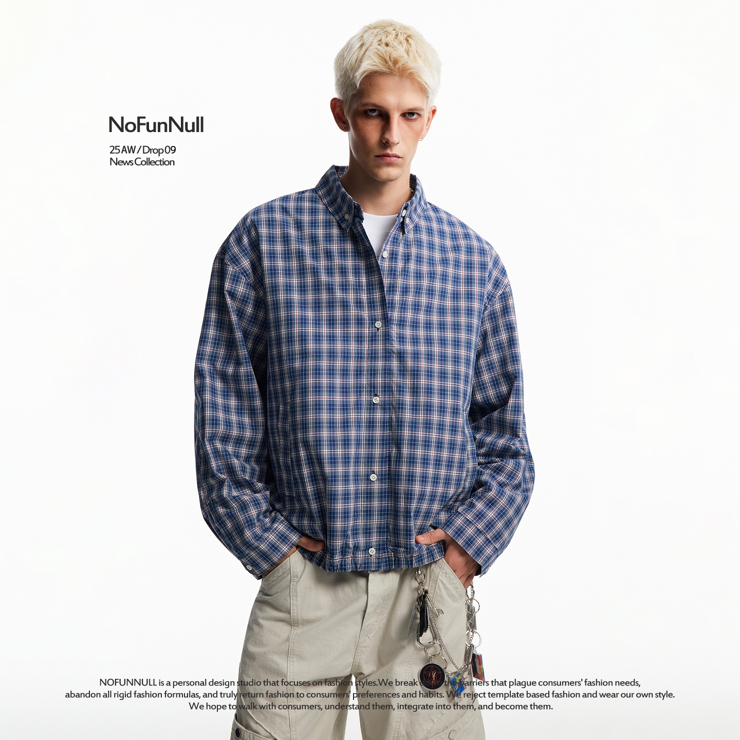 NOFUNNULL美式复古格纹衬衫外套