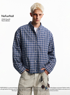 NOFUNNULL 美式复古cleanfit格纹衬衫外套男女秋季学院风短款夹克