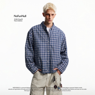 外套男女秋季 NOFUNNULL 美式 复古cleanfit格纹衬衫 夹克 学院风短款
