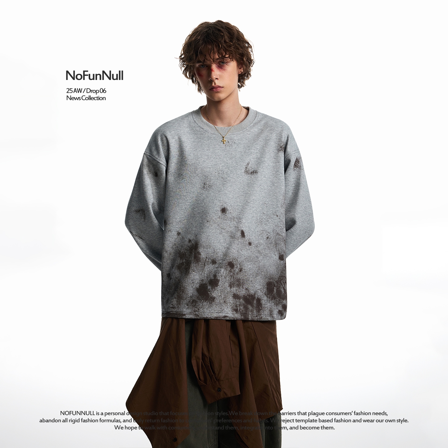 NOFUNNULL手工泼墨撞色圆领卫衣