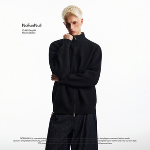 NOFUNNULL 美式cleanfit半立领针织开衫毛衣男秋冬双拉链休闲外套
