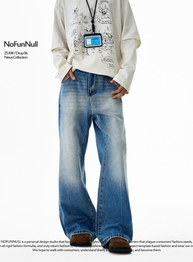 NOFUNNULL美式复古2021M微喇水洗牛仔裤男女秋季复古宽松直筒长裤