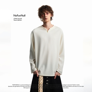 T恤男简约高质松弛感针织上衣 小V领肌理感微弹长袖 NOFUNNULL 美式