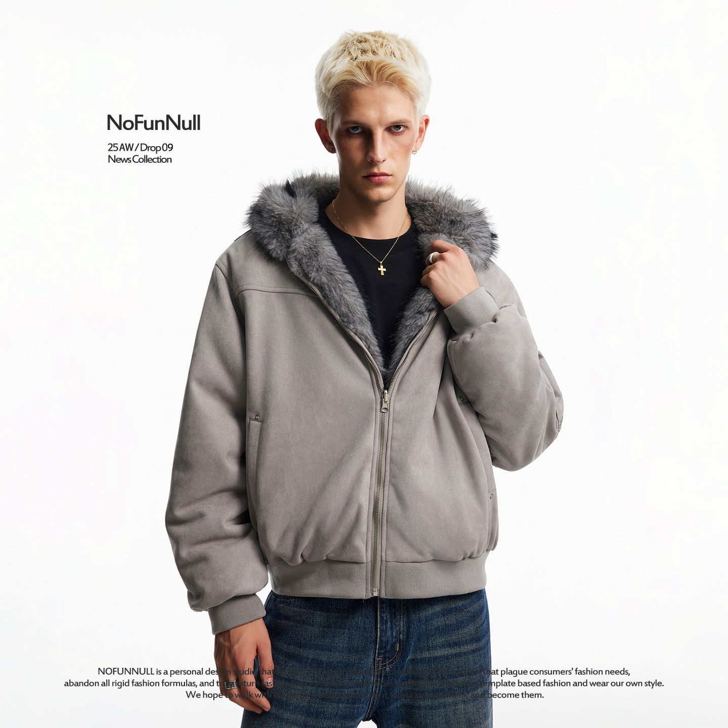 NOFUNNULL两面穿仿皮草保暖棉服