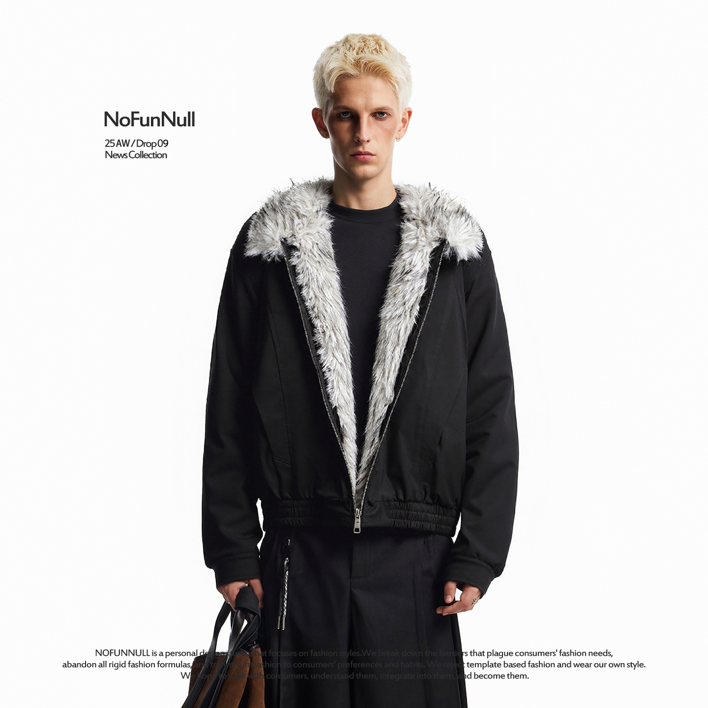 NOFUNNULL仿狼毛加绒座山雕棉衣