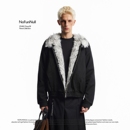 NOFUNNULL 保暖夹克外套 仿狼毛加绒哈灵顿座山雕棉衣男女秋冬短款