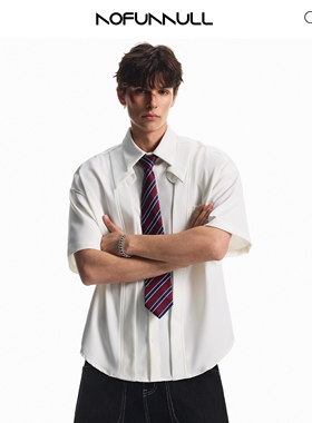 NOFUNNULL 夏季抗皱设计感白色衬衫男宽松小众学院风衬衣短袖外套