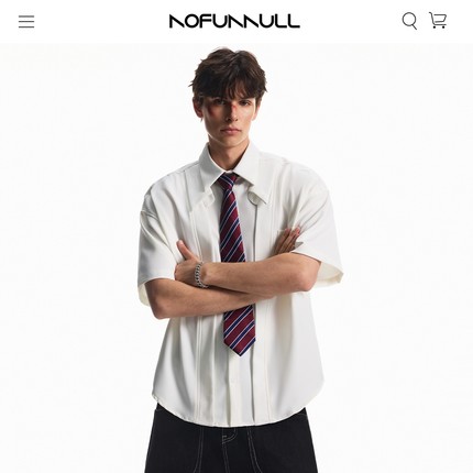 NOFUNNULL 夏季抗皱设计感白色衬衫男宽松小众学院风衬衣短袖外套