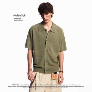 开衫 NOFUNNULL美式 T恤 复古休闲半袖 男女夏季 老钱风翻领短袖 针织衫