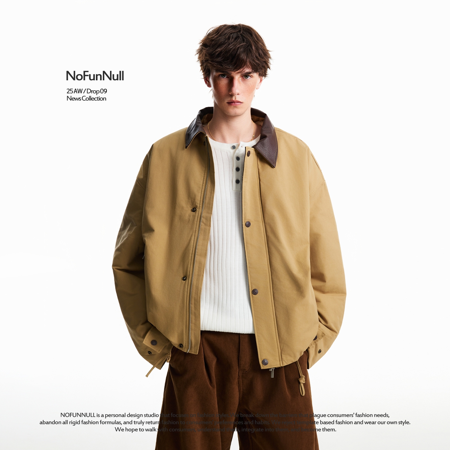 NOFUNNULL巴恩风皮领加绒棉服潮