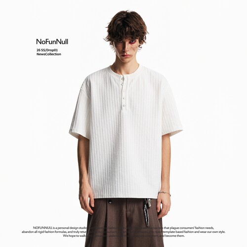 NOFUNNULL老钱风亨利领短袖T恤潮