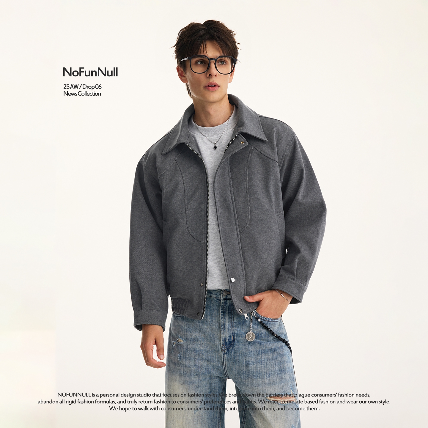 NOFUNNULL美式cleanfit毛呢夹克