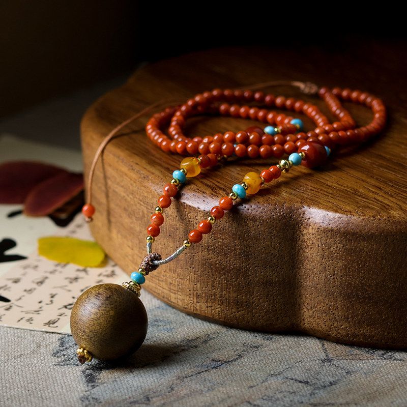 搭配文玩吊坠红玛瑙中式项链沉水