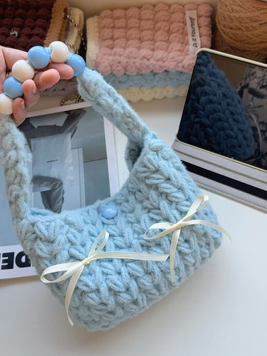 一坨肥猫猫 手工编织diy毛线胖墩麦穗爱心饺子包钩针云朵棉材料包