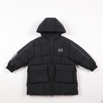 工装风中长款连帽羽绒服小黄鸭男女加厚保暖多口袋黑色外套