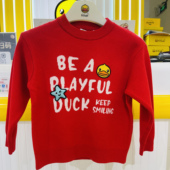 B.Duck小黄鸭红色卡通字母印花套头针织衫 男女童毛衣新年