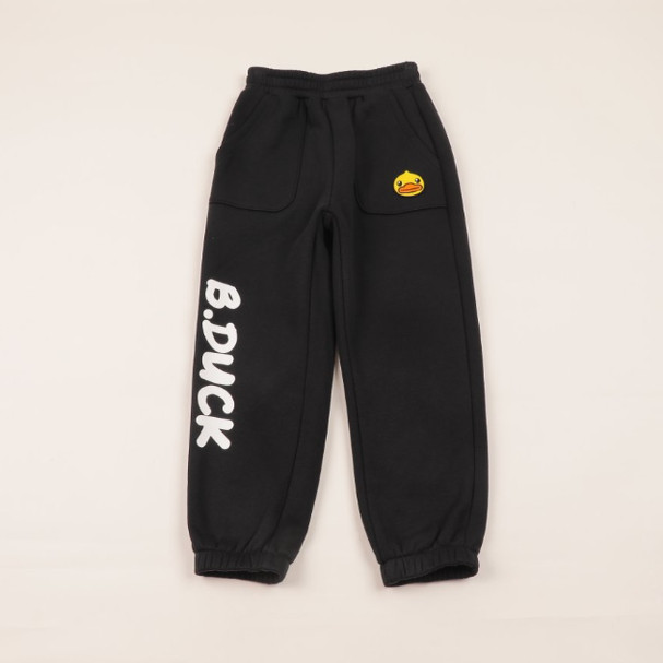 B.Duck小黄鸭黑色束脚运动裤男女童休闲长裤保暖卫裤加绒