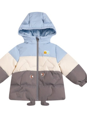 B.DUCK小黄鸭正品连帽中长款羽绒服灰色量感暖核外套