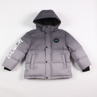 中长款冬季B.Duck小黄鸭儿童羽绒服灰色连帽保暖外套专柜款