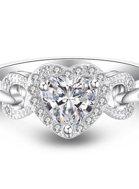 热销时尚爱心形美丽新娘求婚女款纯银戒指爱的纪念品熟女仿真钻戒