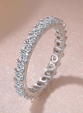 通体925纯银戒指女 圆形镶嵌锆石时尚简约潮人尾戒食指搭配环排戒