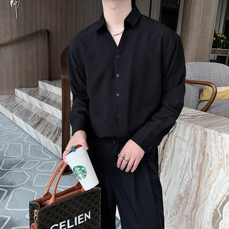 秋装红V领衬衫男长袖薄款潮流帅气纯色白衬衣青年CS625,男装衬衫,电商B267