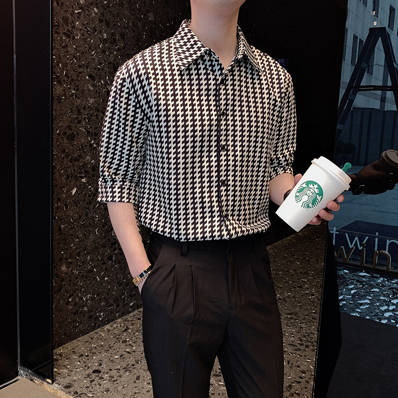 夏季ins潮牌微松设计感条纹格子高级感中袖衬衫男A369-CS283,男装衬衫,电商B267