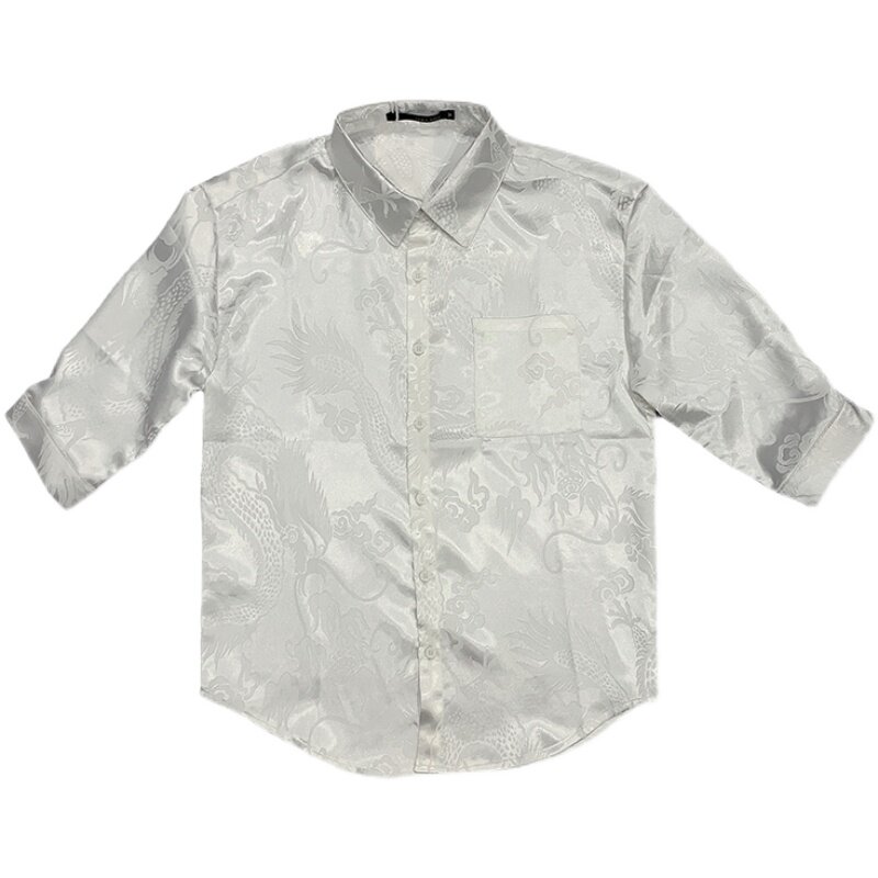 夏季in新品丝绸复古龙纹刺绣衬衫男修身中袖花衬衣A369-CS282,男装衬衫,电商B267