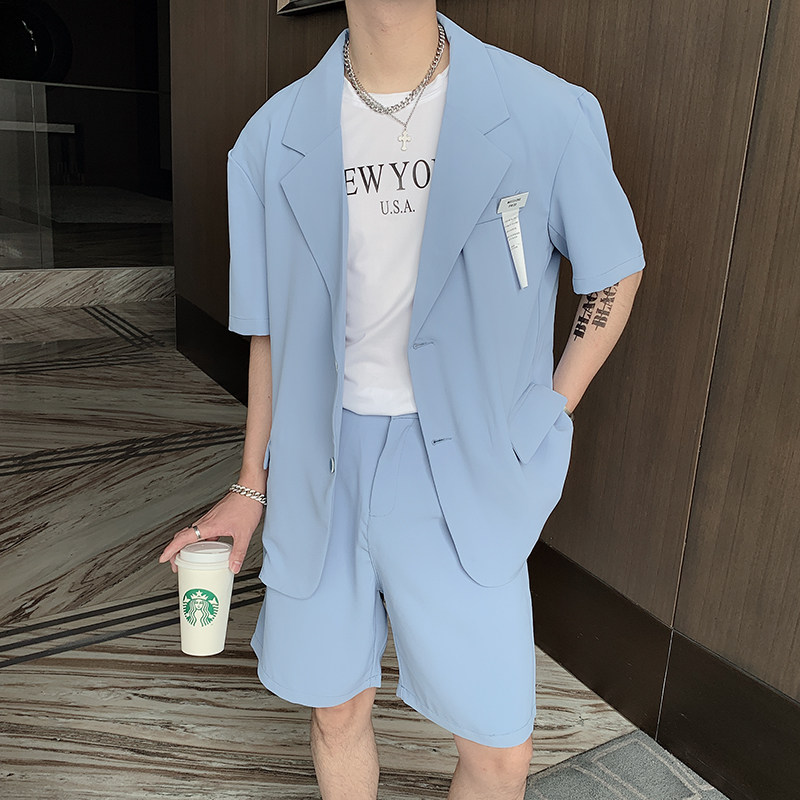 夏季韩版男ins网红西装潮流宽松短袖西服短裤套装B267-TZ117图片