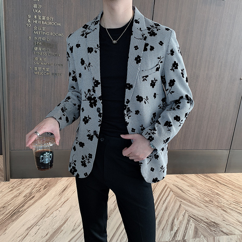 千鸟格韩版西服复古潮流帅气微松休闲西装外套男A369-XZ2035,男装西服,电商B267