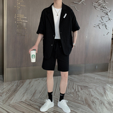 夏季韩版宽松网红休闲华夫格短袖西服男纯色套装B267-TZ109，男装西服套装，电商B267