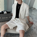 夏季韩版宽松网红休闲华夫格短袖西服男纯色套装B267-TZ112-P145，男装西服套装，电商B267