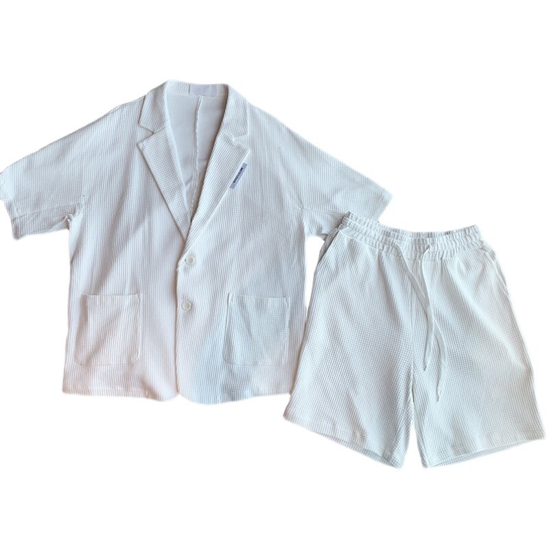 夏季韩版宽松网红休闲华夫格短袖西服男纯色套装B267-TZ109,男装西服套装,电商B267