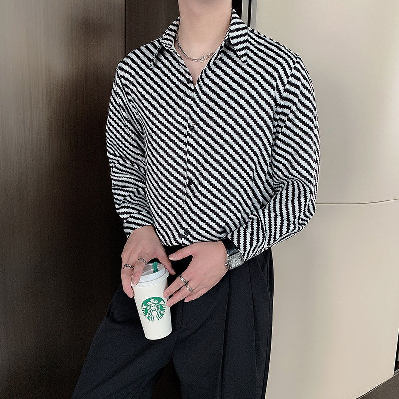 秋季新高级感网红长袖衬衫男小众中性条纹衬衣轻奢痞帅CS627,男装衬衫,电商B267
