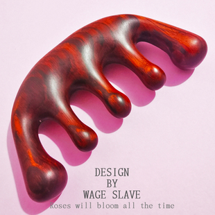 头部按摩梳通经络头疗女士点穴养发天然金丝绿紫檀木点大宽齿刮痧