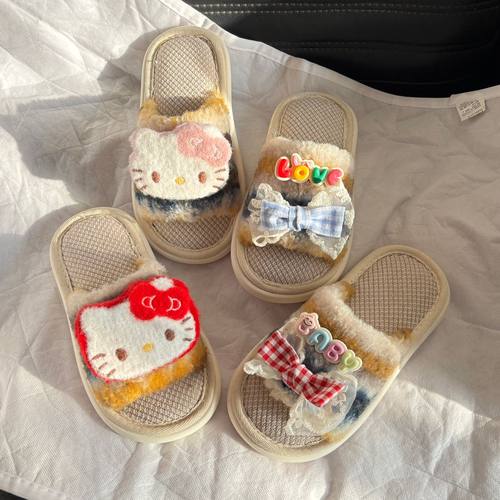 儿童春秋季室内亚麻拖鞋女童2026新款可爱居家防滑小女孩四季棉麻