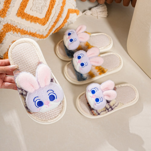 儿童拖鞋女童2026新款卡通可爱兔朱迪春季室内亚麻女孩四季居家拖