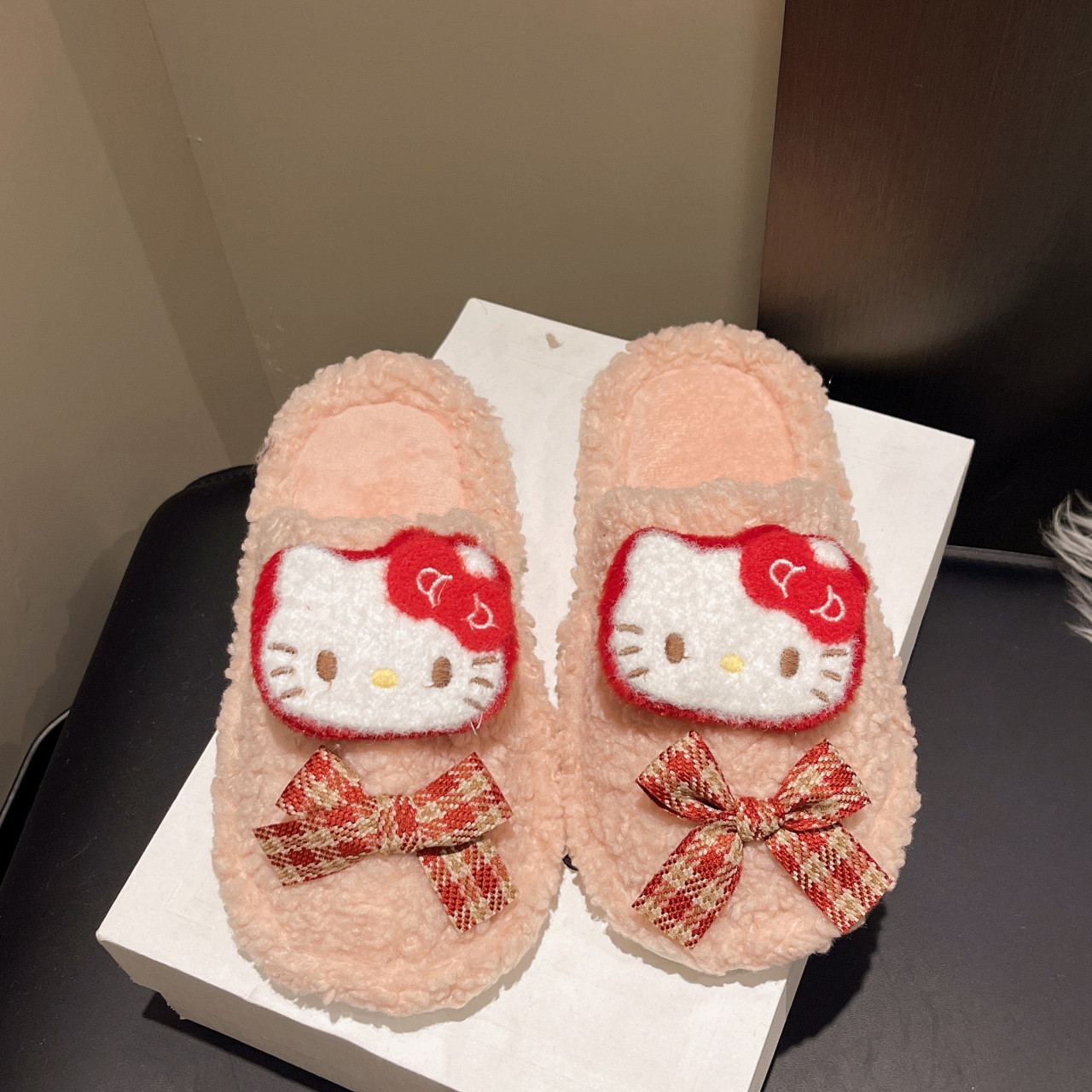 女童Hello Kitty可爱棉拖鞋小女孩宝宝秋冬室内卡通蝴蝶结亲子拖